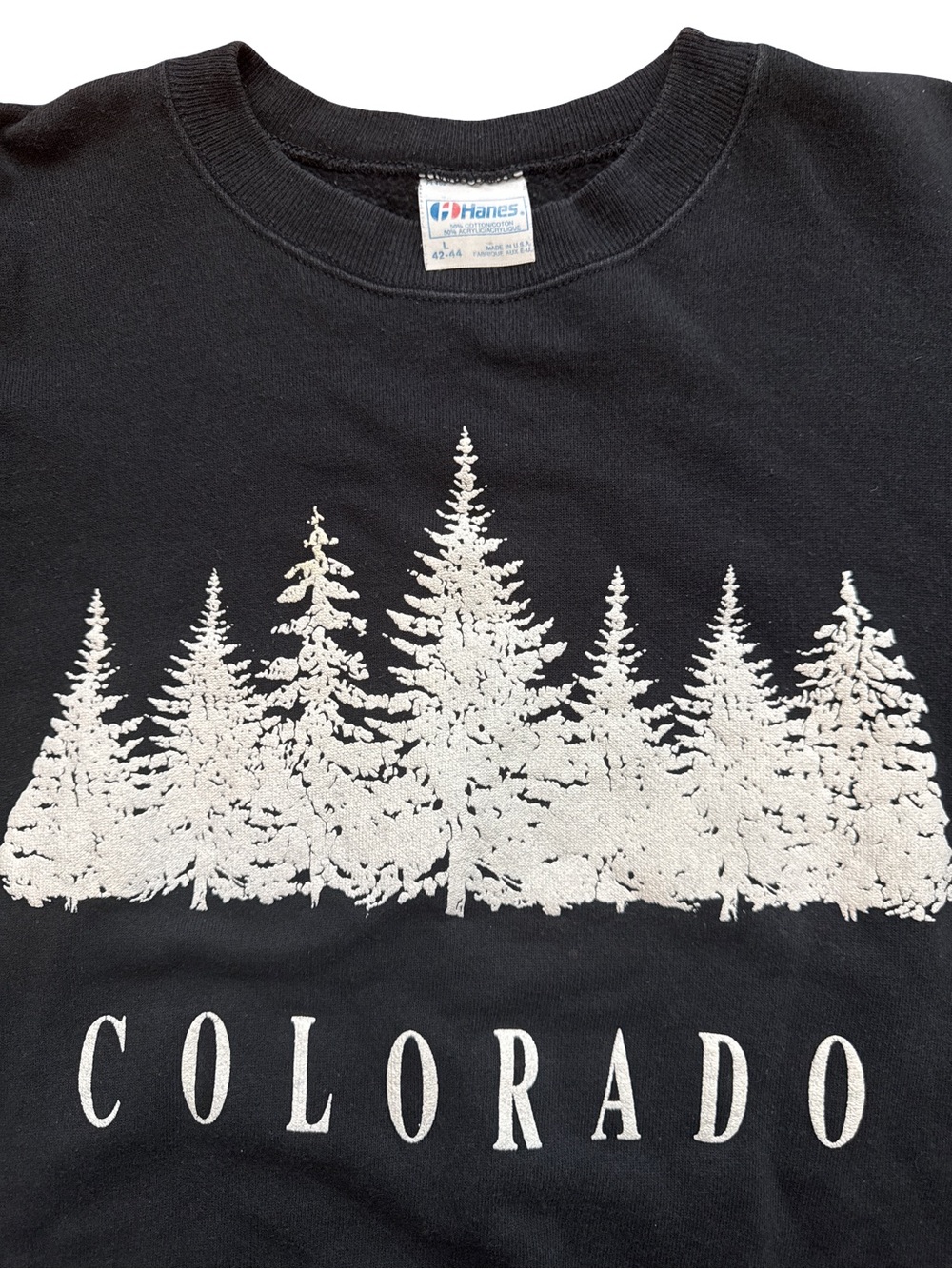 Vintage Colorado Women’s Sweatshirt Size L 42-44 Snow Covered Tree Print USA